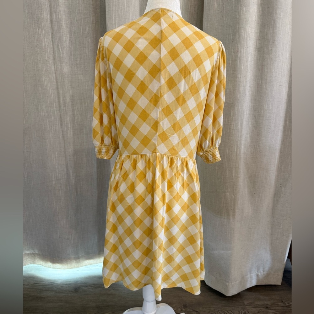 Reformation Dress Women's 10 Yellow Gingham Button Front Puff Sleeve Mini - Picture 4 of 4
